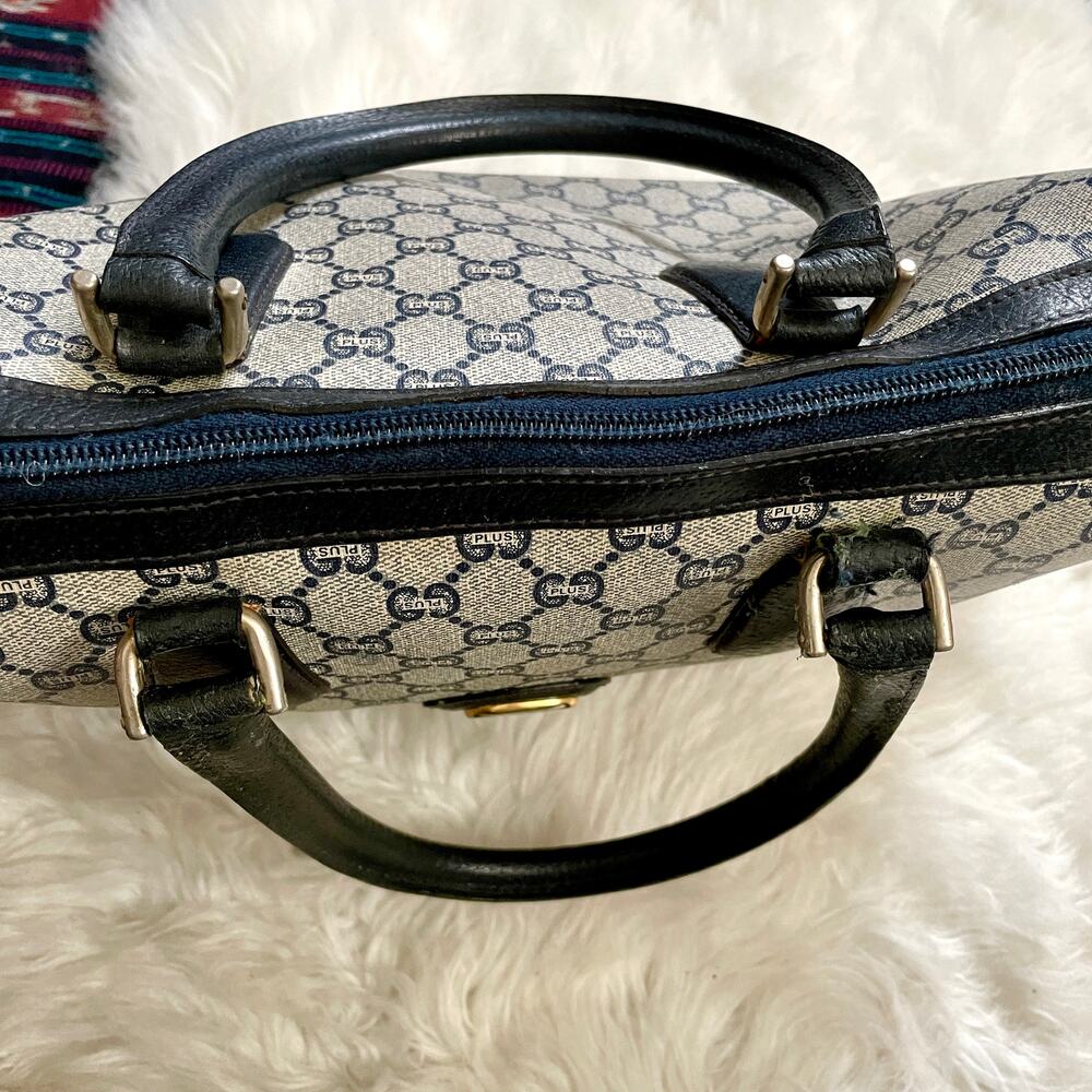 Gucci Plus Navy Satchel Handbag Bag Vintage Purse Doctors Boston Bag GG Monogram - Picture 12 of 16